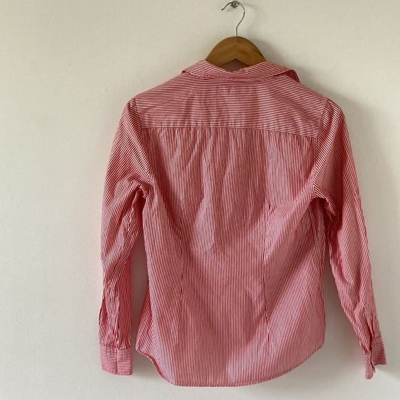 1980s Vintage Jaeger Red and White Fine Striped Fitted Collared Blouse UK Sz 10 - Picture 11 of 15